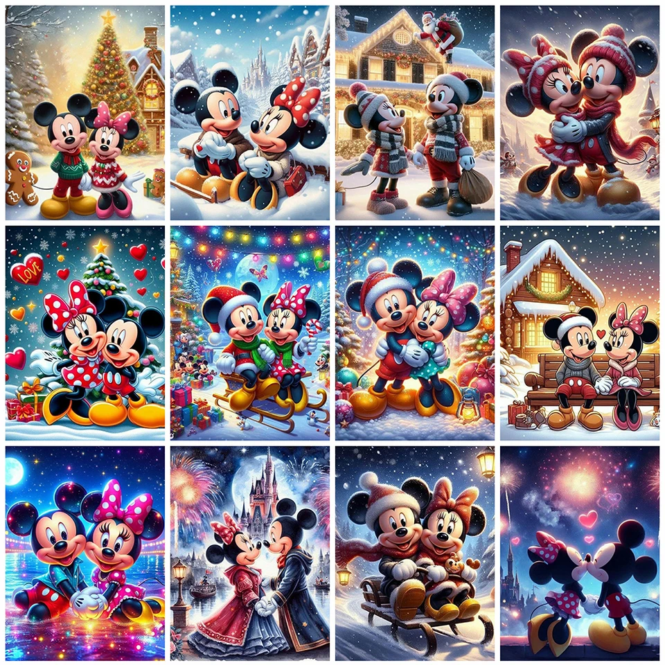 Disney Paint Kit pre dospelých Mickey Mouse Animal Olej olejomaľby podľa čísel Karikatúra zimný dom vianočné darčeky