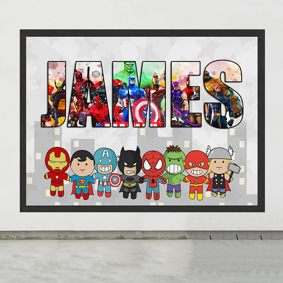 Disney personalizované Avengers Názov vlastný plagát Disney superhrdina maľba maľba vianočné nástenné umenie detská izba domáci výzdoba darček