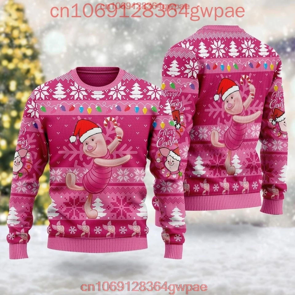 Disney Piglet Ugly Sweater Pánske dámske 3D sveter Winnie The Pooh škaredý vianočný sveter anime vianočné darčeky vianočný sveter