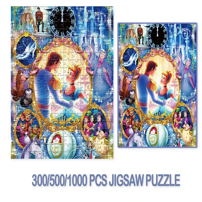 Disney Princess 300/500/1000 Piece Jigsaw Puzzle Popoluška Animačné postavy Drevené puzzle Vzdelávacie hračky pre dospelých deti