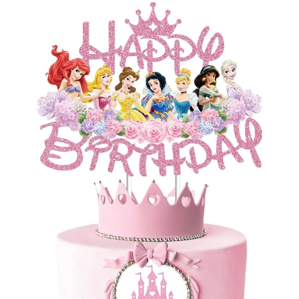 Disney Princess Cake Toppers for Girls Pink Glitter Cake Decor Cast Party téma narodeniny bábätká