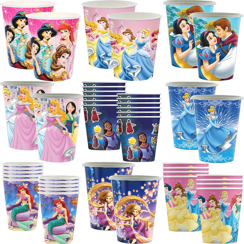 Disney princezná 9oz papierové poháre Malú morskú pannu princeznú Alice Rapunzel na jednorázový riad