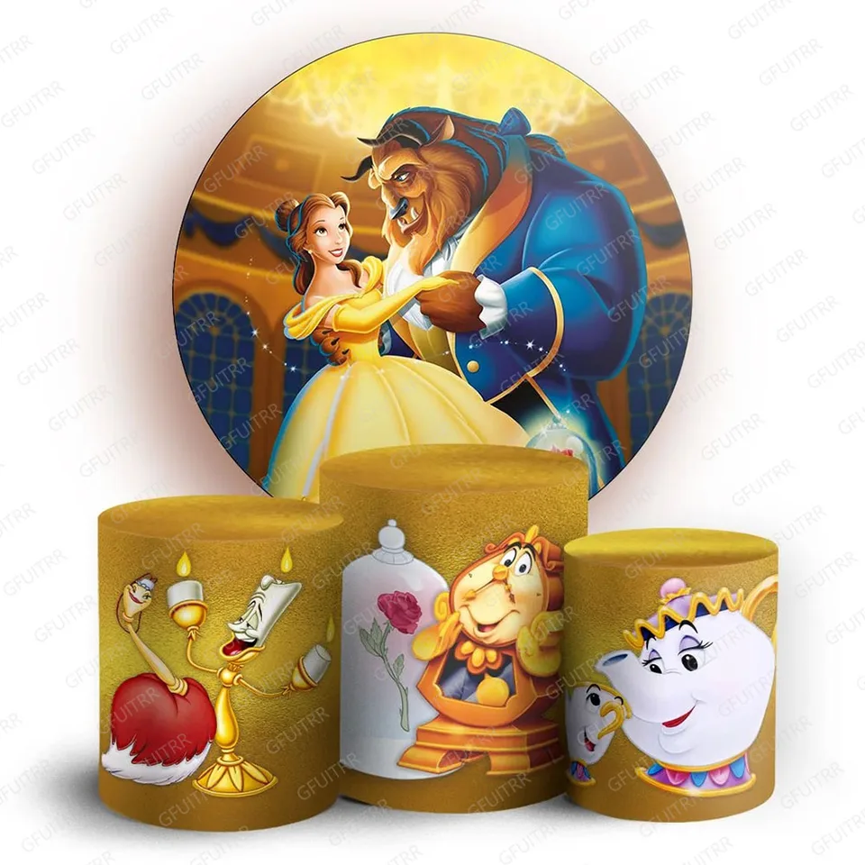 Disney princezná Belle Krása Krása a zviera kruhu na pozadí narodeninové oslavy dekorácie okrúhle fotografie valcy elastické