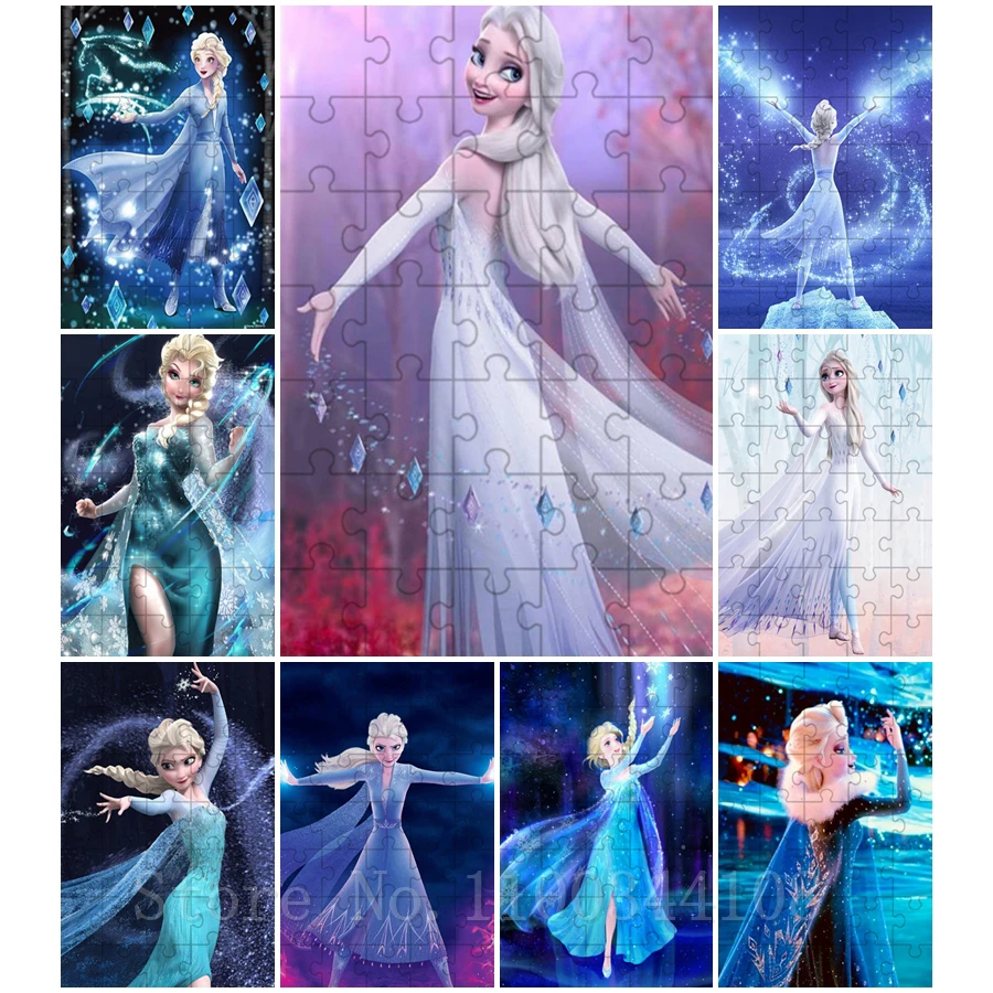 Disney Princezná Elsa Drevené hádanky mrazené karikatúrne filmy 35 kusov Mini veľkosť Jigsaw Puzzle pre deti inteligencie vzdelávanie