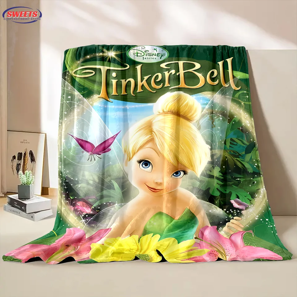 Disney Princezná Tinker Bell Flanel Prikrývka pre spálňu spálne Piknik, hodte prikrývku na kryt vonkajšie darčeky na voľný čas