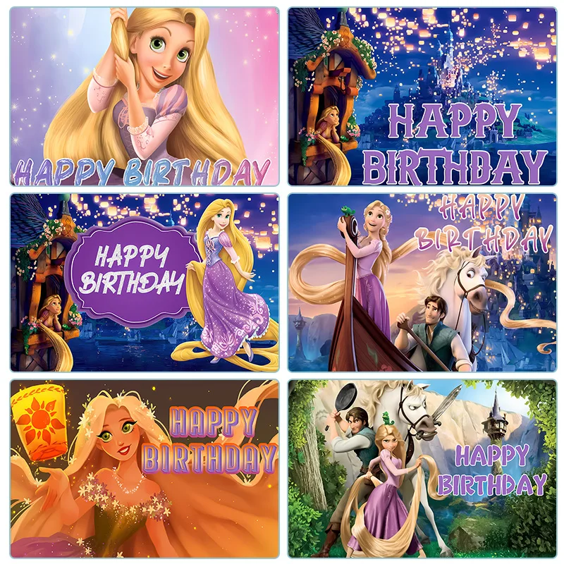 Disney Rapunzel Birthday's Birthday Backdrop Girl Girl Birthday Party Photography rekvizity pre bábätká dekorácia Banner