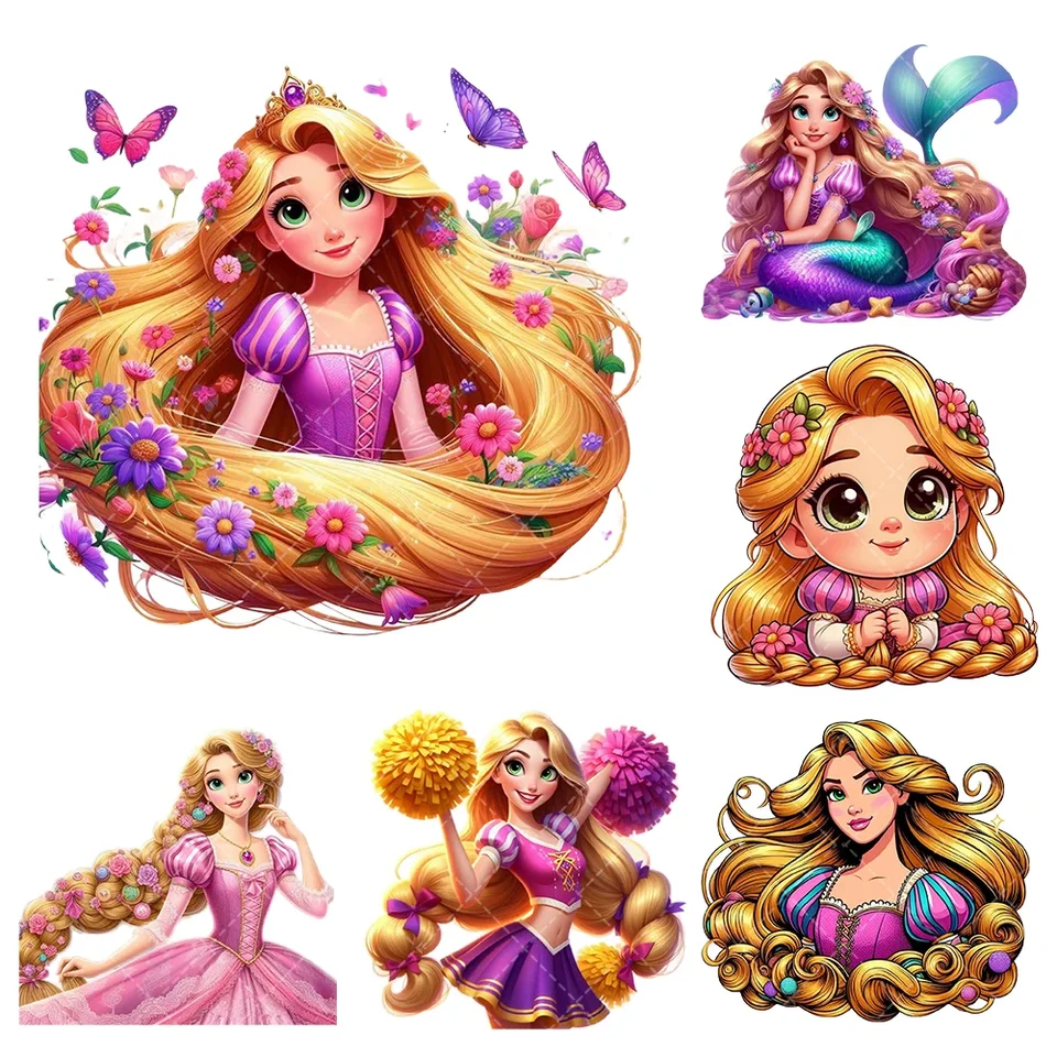 Disney Rapunzel princezná železo na nálepkách na prenos tepla pre oblečenie dtf pinted vinyl termálne aplikácie umývateľné tričko s tričkami