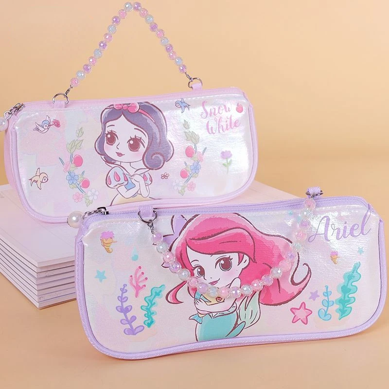Disney roztomilý karikatúra Ariel Snowwhite Prenosná nepremokavá veľká kapacita vrecko na ceruzku Študent Multifunkčná úložná skrinka