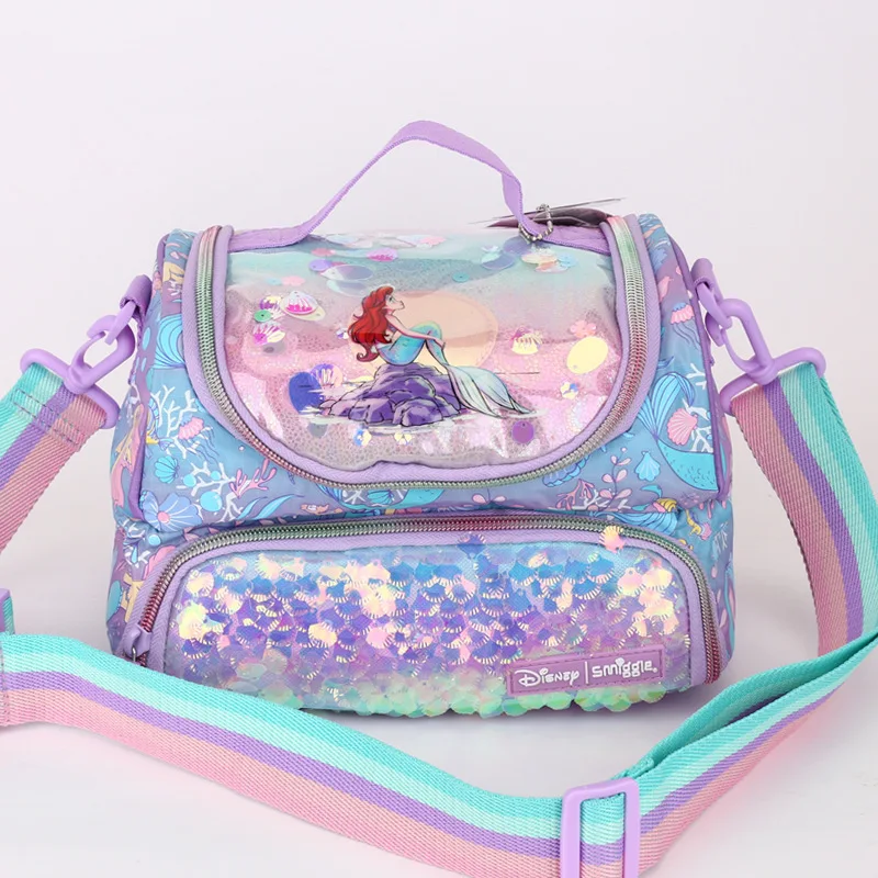 Disney Smigle The Little Mermaid Ariel Ariel Lunch Box Taška s dvojvrstvou Izolačná taška morská panna korálky Crossbody Kabelka Schoolbag