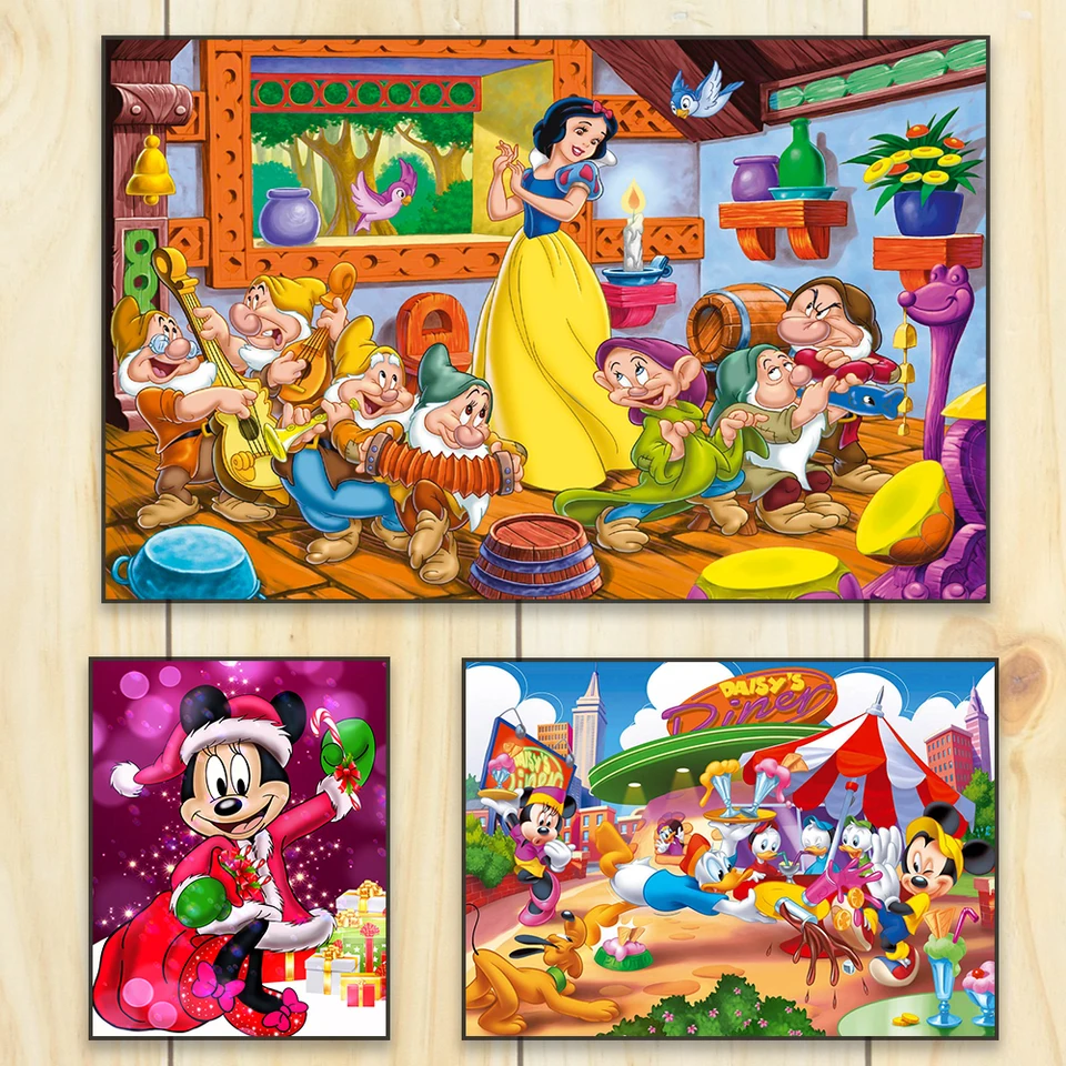 Disney Snehulienka a sedem trpaslíkov Canvas Painting Cartoon Movie plagát Mickey Mouse a Donald Duck Print