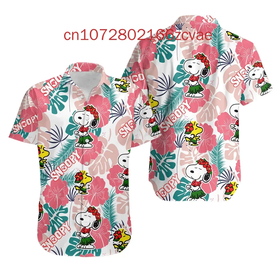 Disney Snoopy Hawaiian košeľa módna ulica Príležitostná košeľa Pánske a dámske gombíky s krátkym rukávom