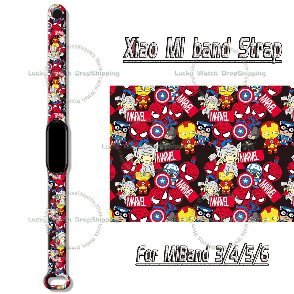 Disney Spiderman Cartoon Strap je vhodný pre Xiaomi 3/4/5/6/7NFC MI Band Avengers Ironman Printing Wristband Venom Strap Band