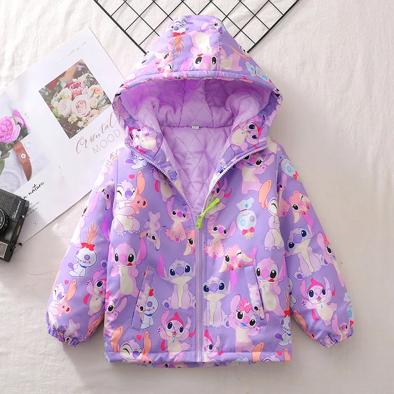 Disney stehové bundy pre dievčatá Spring Deti Cotty Polded Zusmrstenia s kapucňou Zips Warm Outing Autumn Autumn