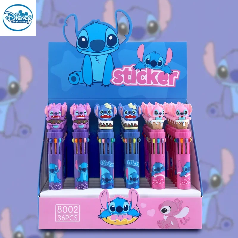 Disney Stitch 36ks Ballpoint Pen Cartoon 10 Color Marker 0,7 mm deti graffiti viacfarebné ručné ručné pero Študenti študenti učenia sa kancelárskych potrieb