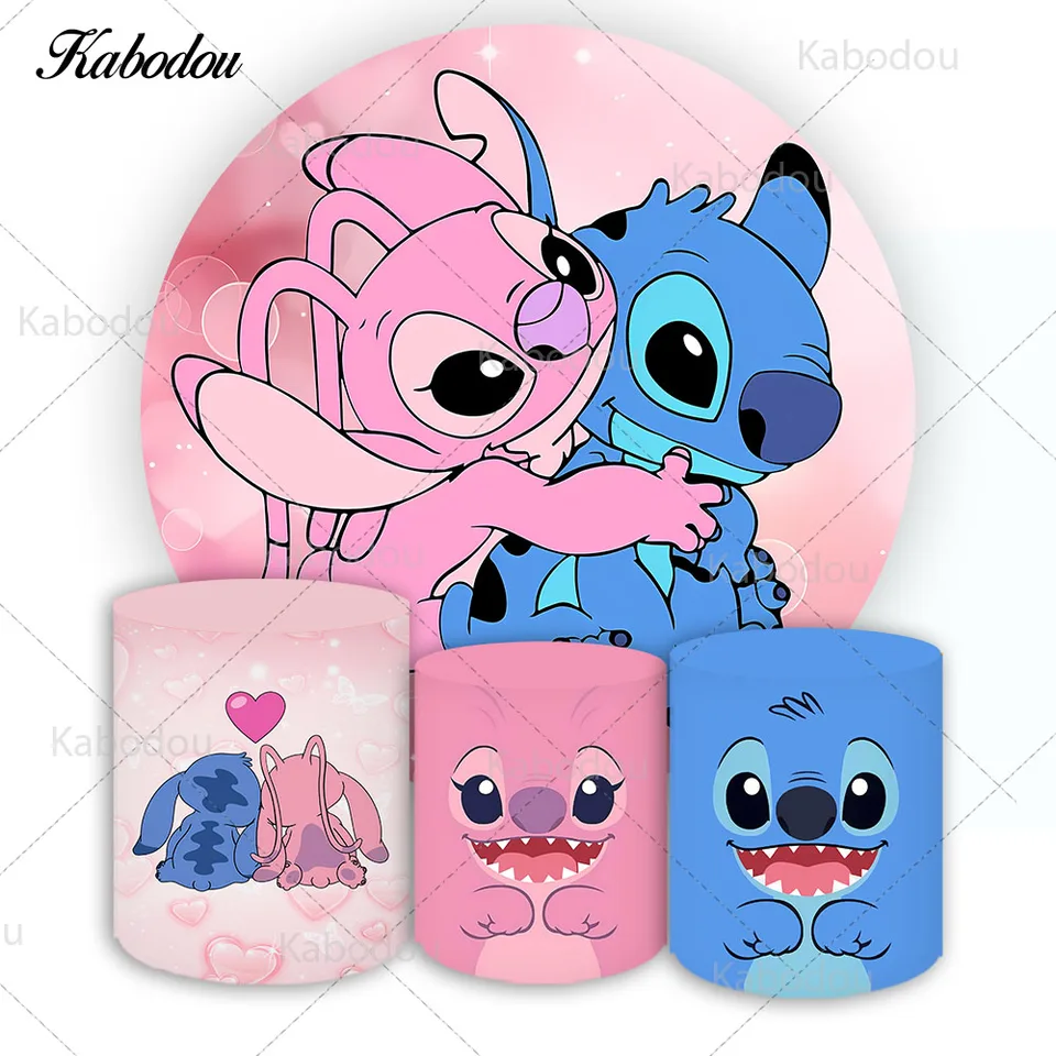 Disney Stitch & Angel Round pozadie pre deti pre deti narodeniny Karika
