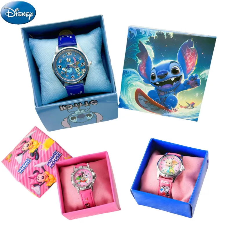 Disney Stitch Anime Watch s krabicou Kawaii Mickey Mouse Minnie Frozen Color Box Detské hodinky Karika