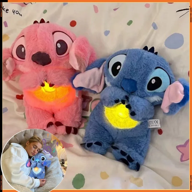 Disney Stitch Detské dýchanie medveď plyšová upokojujúca hudba Spiaci Spiaci zvuk a ľahká plyšová hračka Darček
