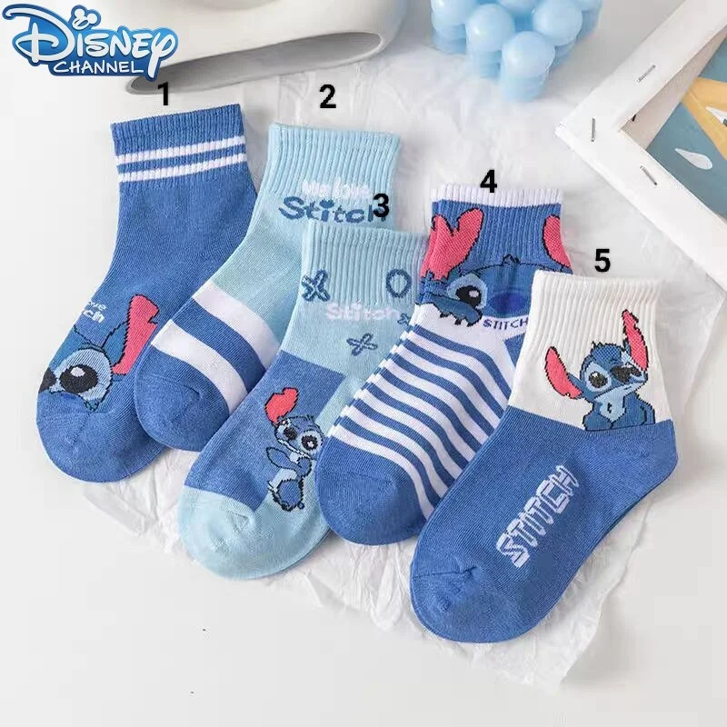 Disney Stitch Detské ponožky Jeseň a zimná bavlnená ponožky ružové dievča detská karikatúra periférna karikatúra roztomilá detská trubica