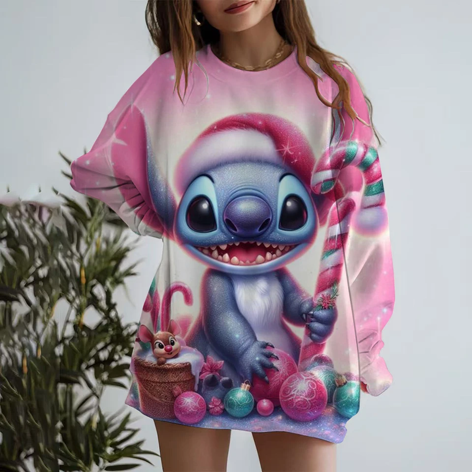 Disney Stitch Dámska vianočná mikina pletená mikina okrúhly krk s dlhým rukávom ramenná mikina Top harajuku mikina