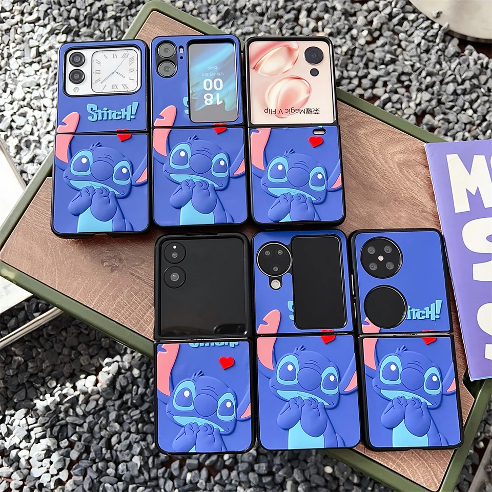 Disney Stitch Kožená puzdro pre Samsung Galaxy Z Flip Zold 3 4 5 6 Zflip6 Moto Razr 50 Ultra Huawei Pocket Flip Mix N2 N3 Cover