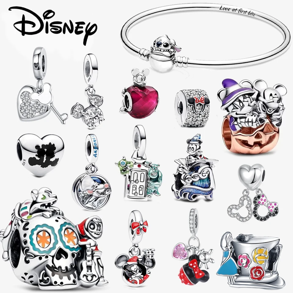 Disney Stitch Minnie Mickey Mouse Charms Dangle Fit Pandora náramok strieborný 925 Originálne korálky kúzla pre prívesok šperky darček