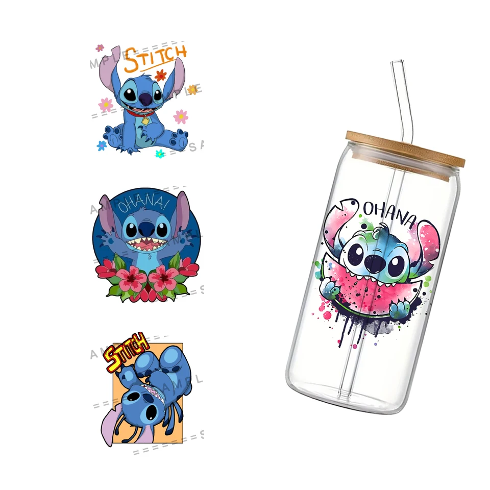 Disney Stitch pre libbey 16oz sklo 3D nepremokavá uv dtf káva môže zabaliť sklenený zábal 11x11cm