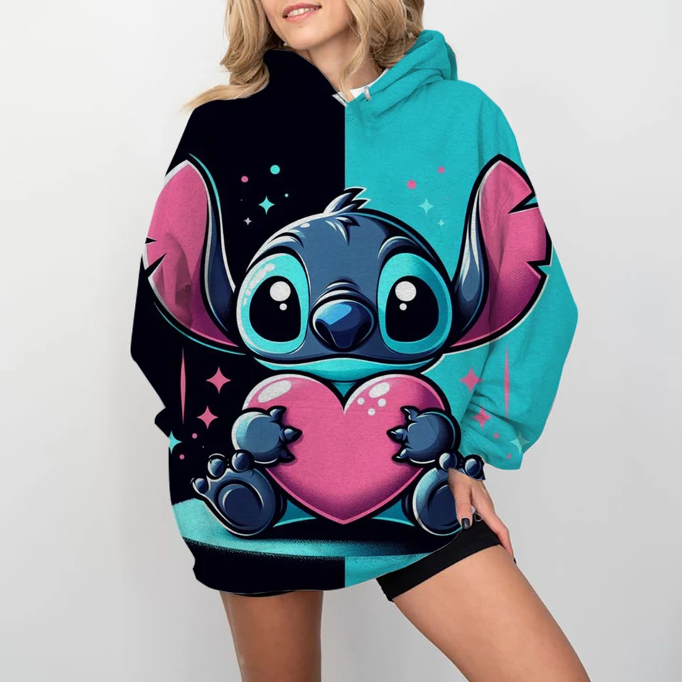 Disney Stitch Tlač Cartoon s kapucňou sveter šaty odevy kapucňu nadmerne sa cíti voľný a pohodlný