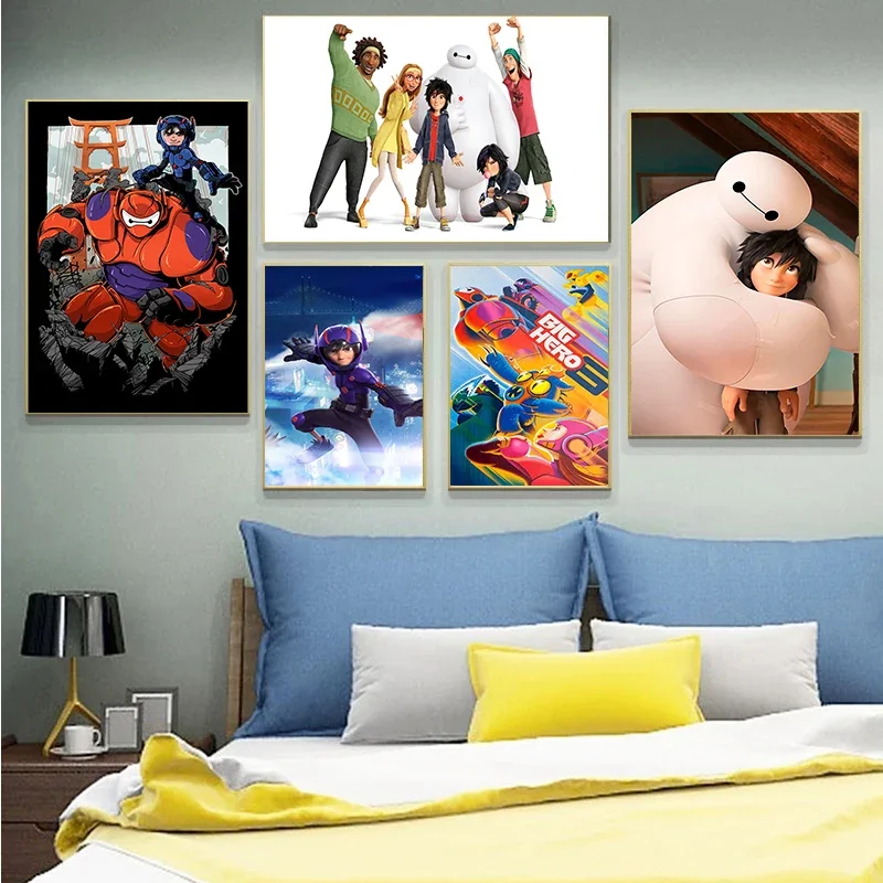 Disney Super Hero 6 film Anime Canvas Painting Plagáty a výtlačky Watercolor Wall Art Home Decor Picture Obývacia izba Dekorácie