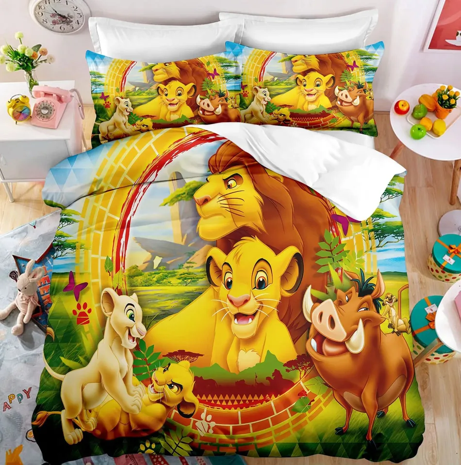 Disney The Lion King Bedding Set, Anime Cover Anime, 3D výtlačok s vankúšovým krytom, pre deti dospelých, pre dvojlôžkovú posteľ