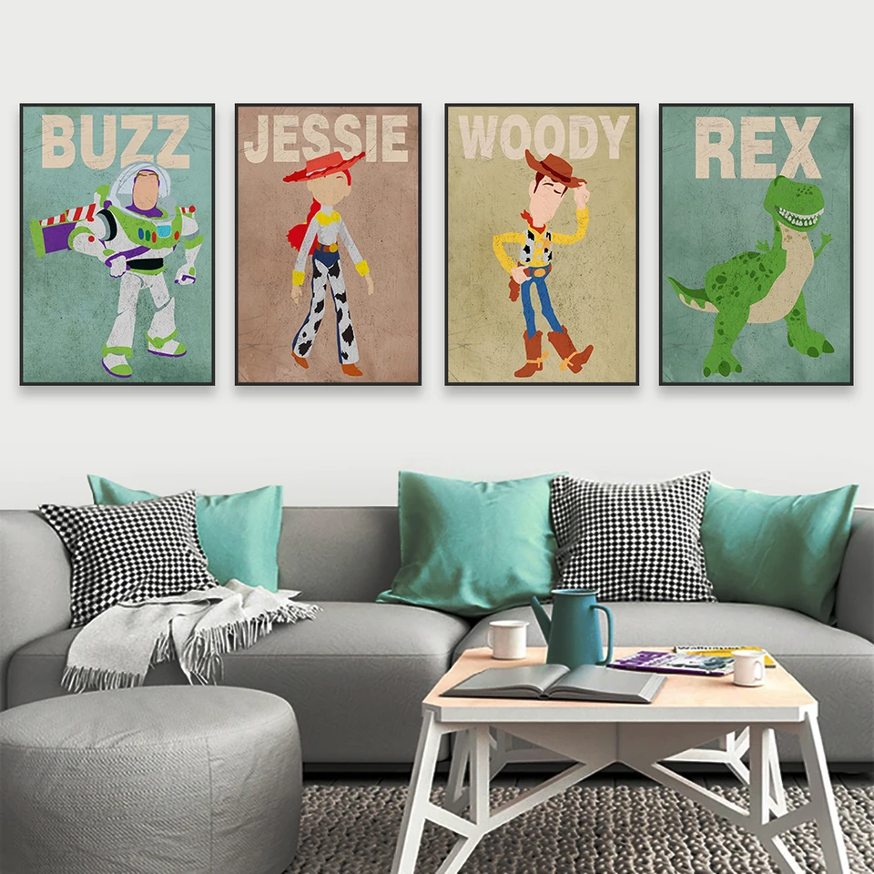 Disney Toy Story Movie Art Canvas Painting Woody Minimalistic Art Cartoon Téma výtlačky Domáci detská izba škôlka Decorácie na stenu