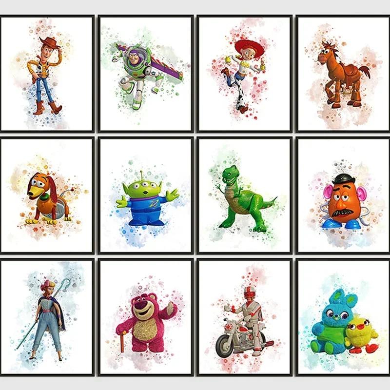 Disney Toy Story Watercolor Plagát Print Movie Canvas Arm Abstrakt nástenné umenie Obrázok detská izba domáca dekorácia