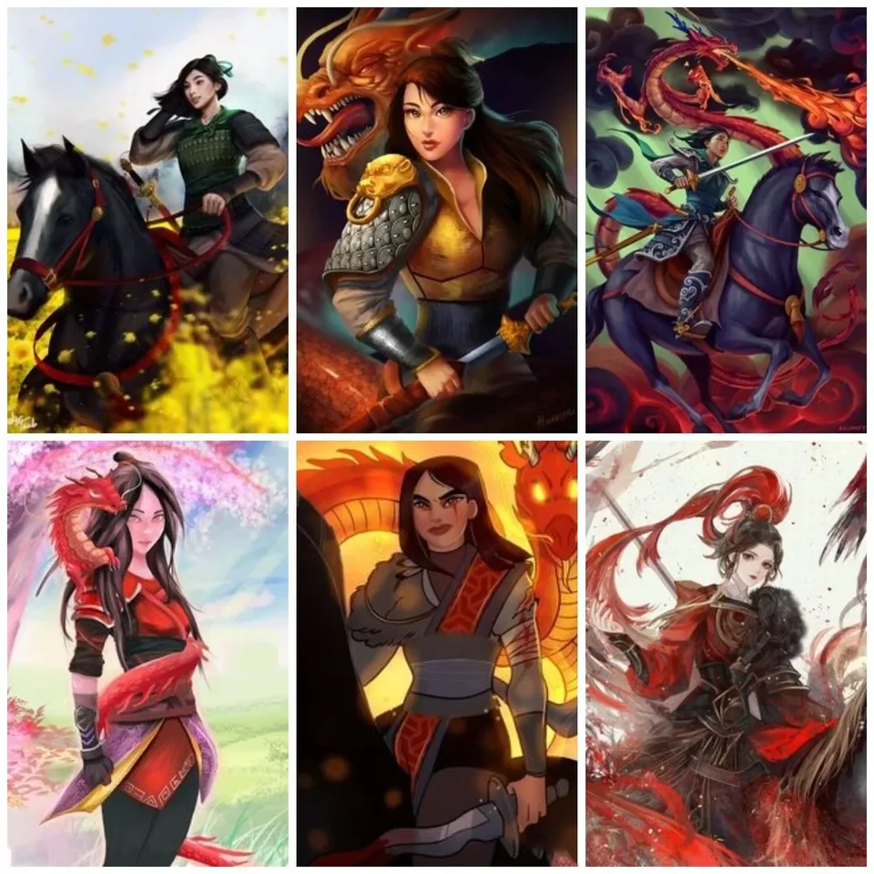 Disney Wall Art Watercolor Nursery Cartoon Mulan Čínsky vojaci princezná maľba maľba rodina narodeniny darček detská izba dekor