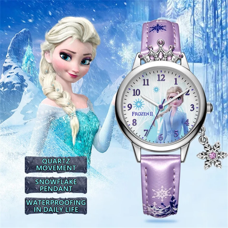 Disney Watch Frozen Elsa Quartz Watches roztomilé dievča vodotesné elektronické ukazovatele hodinky s príveskovým anime študentským darčekom
