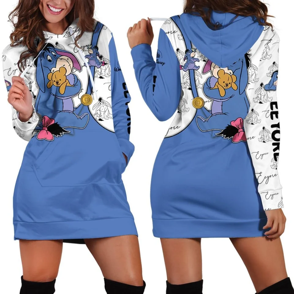 Disney Winnie the Pooh Eeyore Hoodie Dress Sweater Fashion Disney Dress Dress Dress 3D Allover tlačená mikina pre ženy