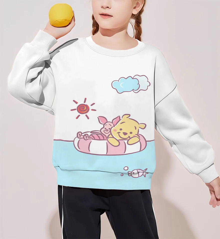 Disney Winnie the Pooh roztomilý vtipný vzor tlač dievčatá okrúhly krk Mikina s dlhým rukávom Mikina jesenná a zimná top