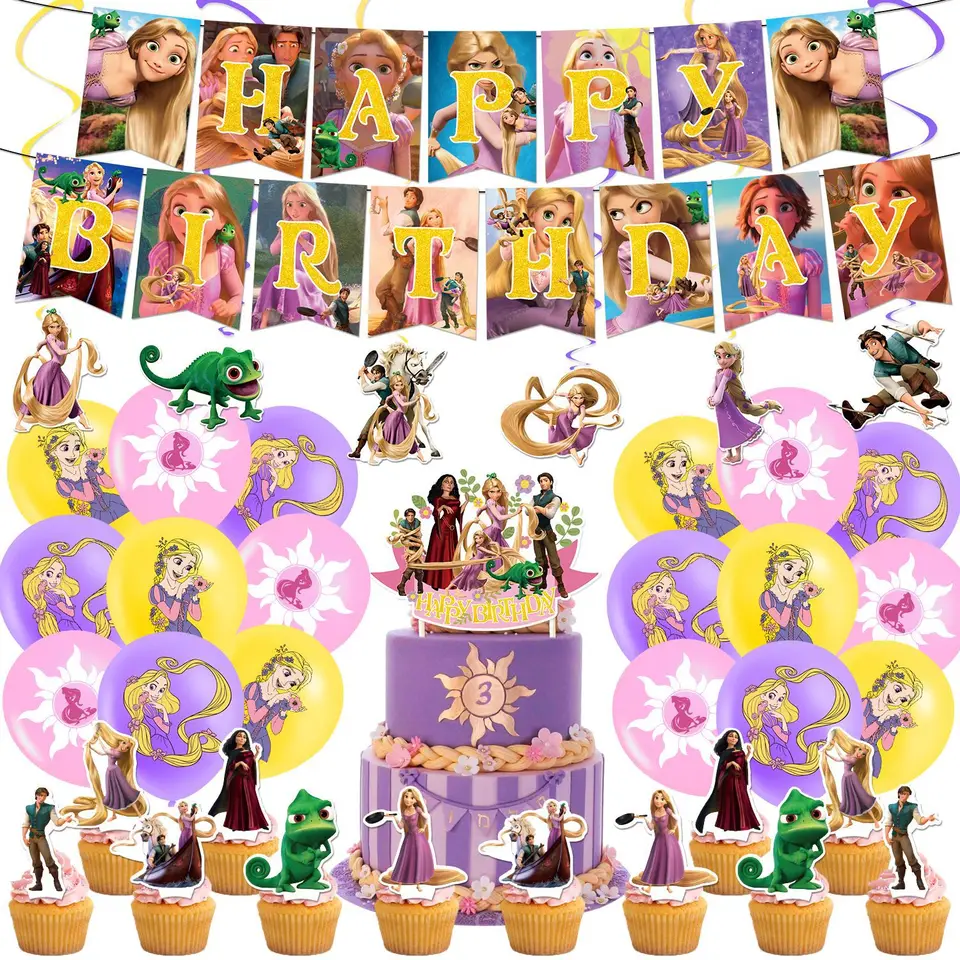 Disney zamotaná rapunzel princezná girl láskavosť DIY darček k narodeninám narodeniny Dodávky dekorácie Banner tortu topper latex Ballon festivel