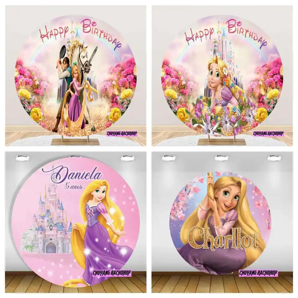 Disney zamotané rapunzel princezná kruh Circle Pozadie dievčatá narodeninové oslava Photo okrúhle pozadie Photocall prop dekorácie obaly