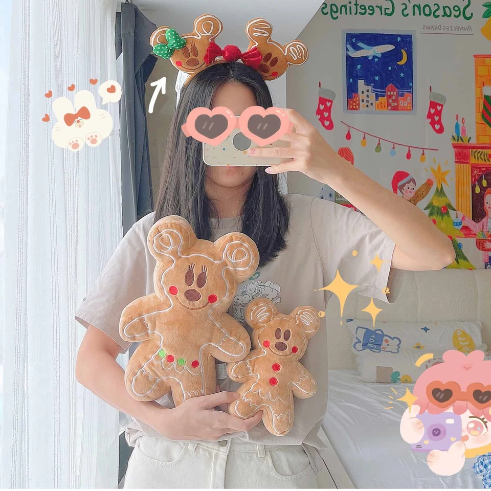Disneygingerbread muž Mickey Minnie Plys Hray Bag Pendant Fľda o anime sušienky plyšy cuddly cookie Doll Home Decor Darček