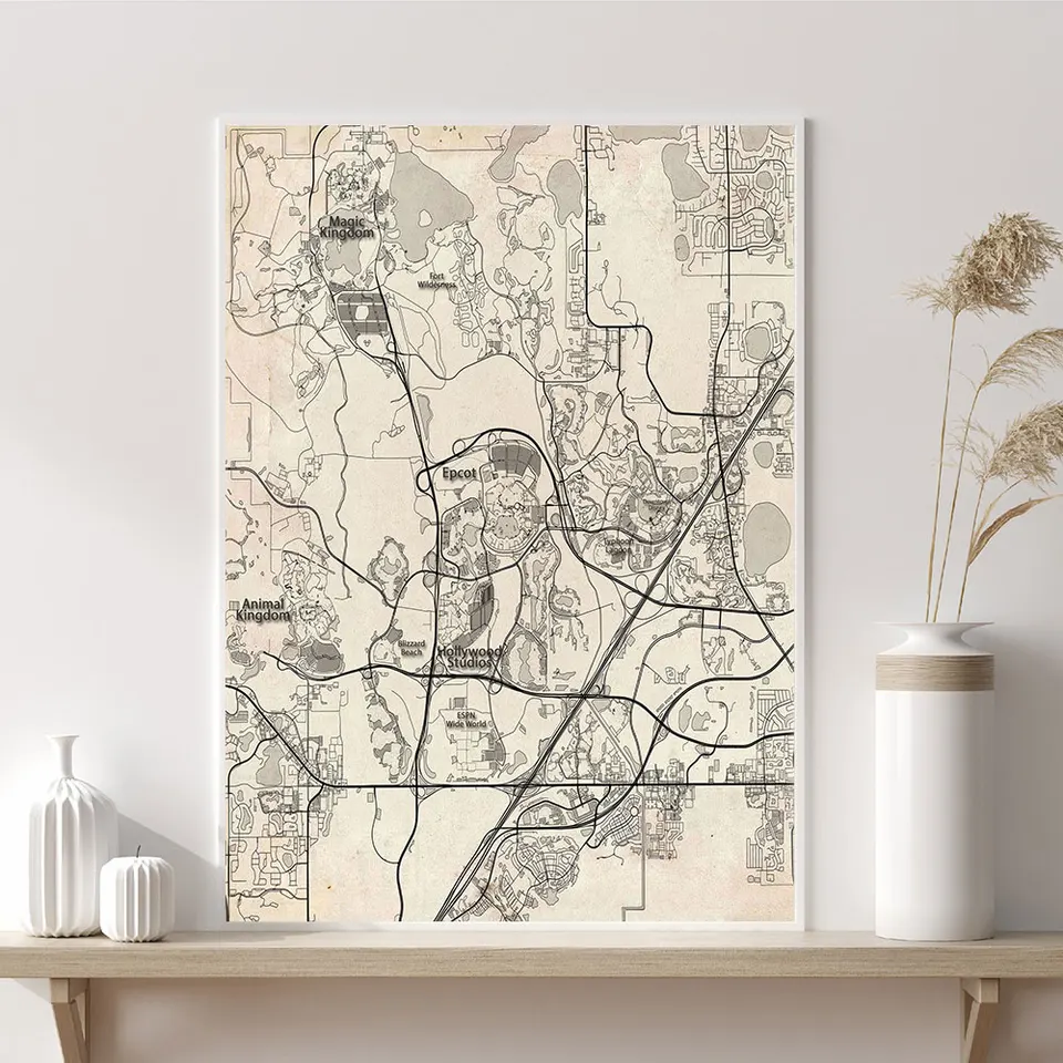 Disneyland Travel Canvas Plagáty Disney World Map výtlačky Vintage nástenné umenie maľba mestská krajina Cuadros Domovská izba dekorácia