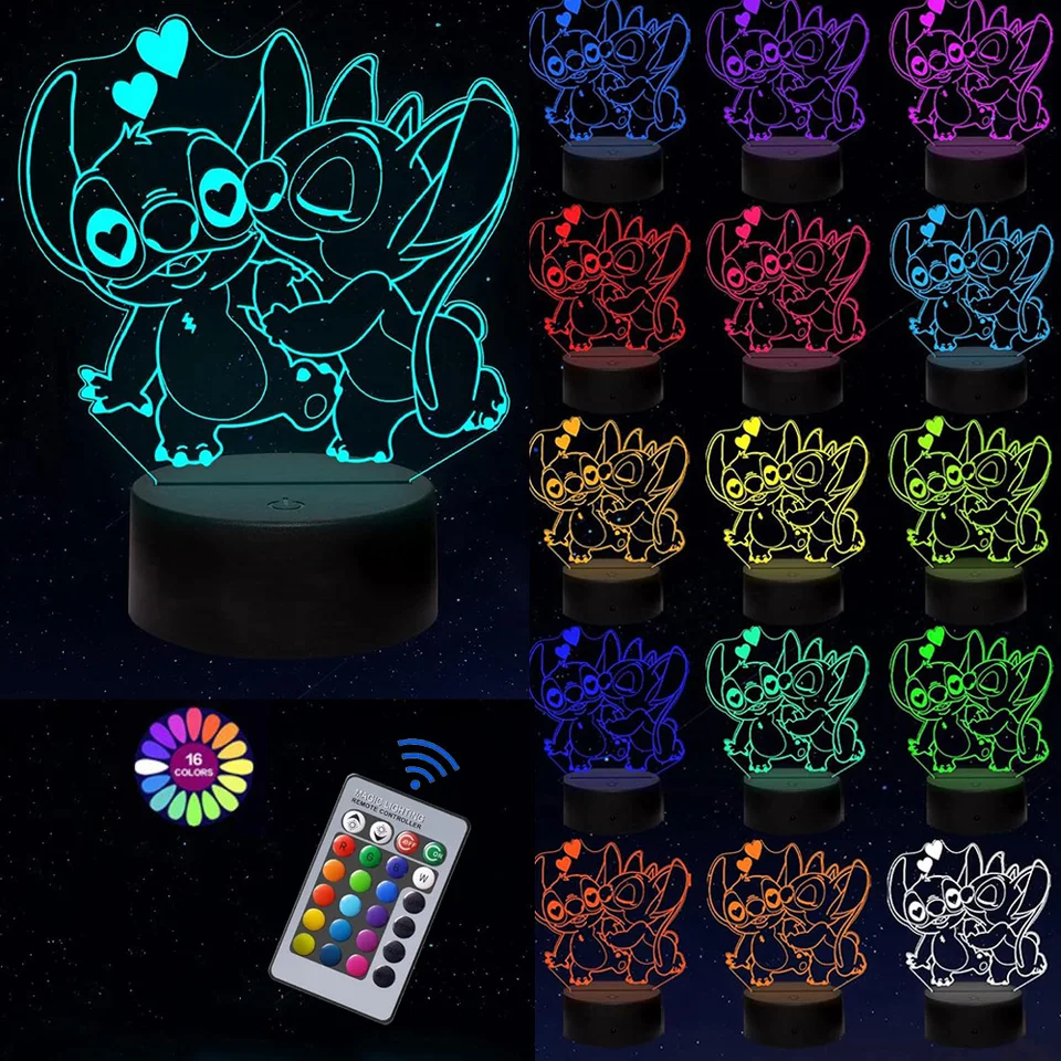 Disney's Lilo & Stitch Nočné svetlo s diaľkovým ovládaním a inteligentná dotyková izba dekorácia lampa narodeniny Valentín vianočný darček