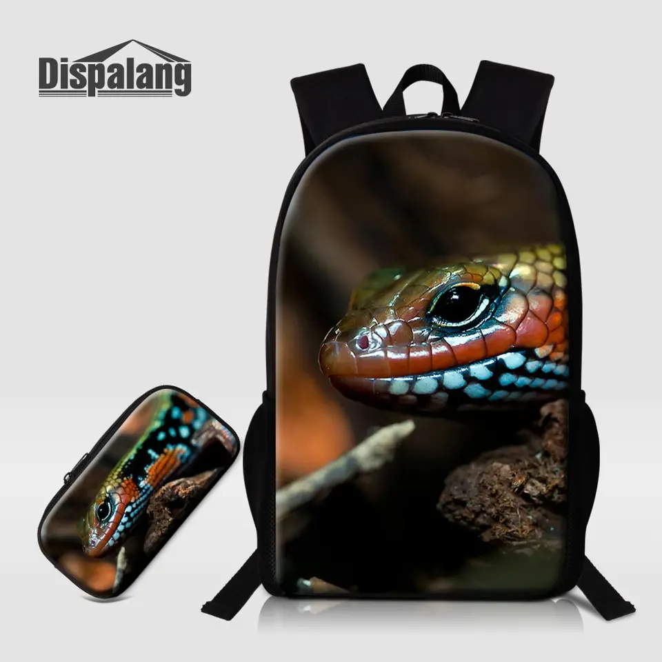 Dispalang Animal Lizard Print School Batoh pre chlapcov Chameleon Cencil Case 16 -palcový veľký školský vak pre deti Bookbag