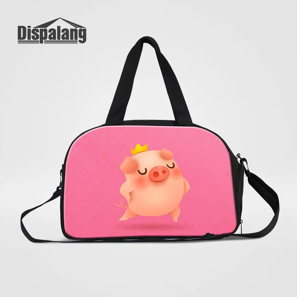 Dispalang Dámske cestovné duffels s topánkami vrecko karikatúra Pig Weekend Bag Messenger Duffle Ladies Overnight batožina