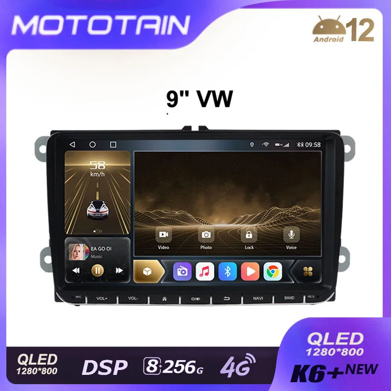 Displej K6+ 2K pre Volkswagen Golf 5 Polo Tiguan Passat B6 B7 SkoDa Rapid Octavia Android Car Radio Navigation Multimedia Player