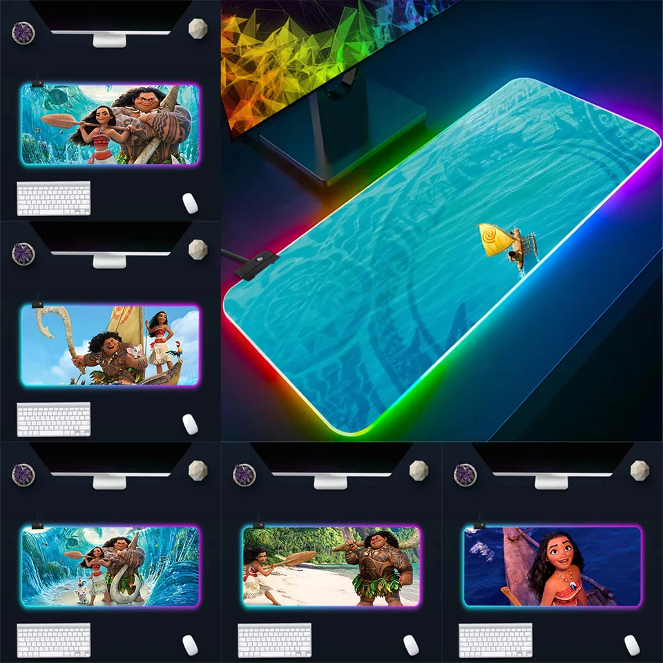 Disériá Moana Princezná RGB PC PC Gamer Keyboard Mouse podložka myš MousePad LED žiariaca myš
