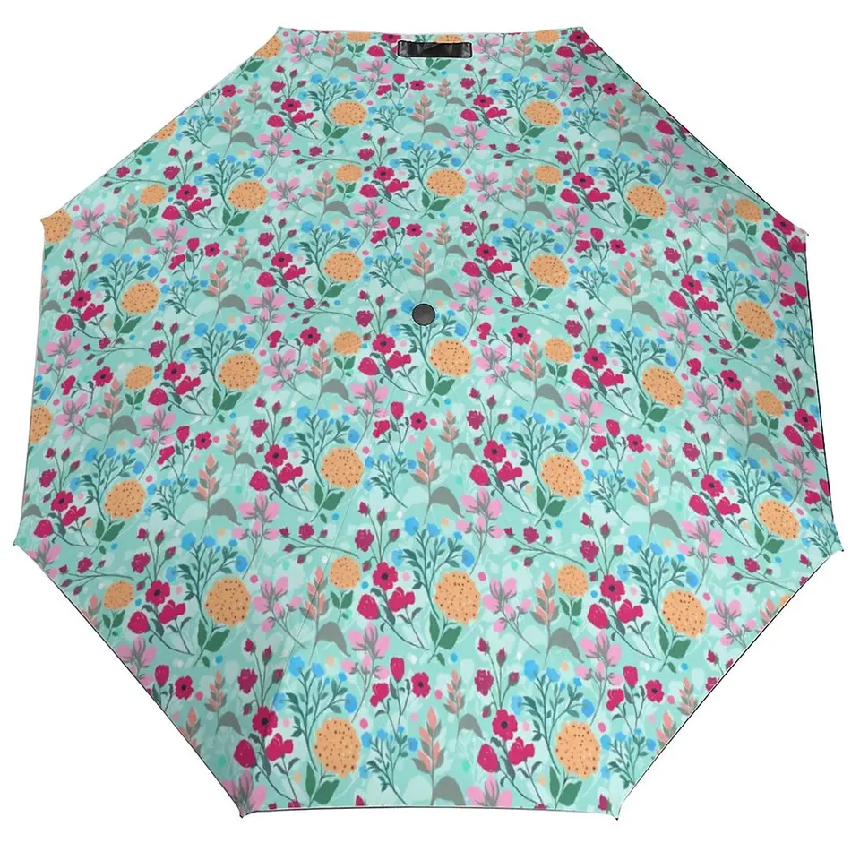 Ditsy Floral Umbrella Pink Blue Automatický anti UV dáždnik Mini Art Tours Prenosný dáždnik