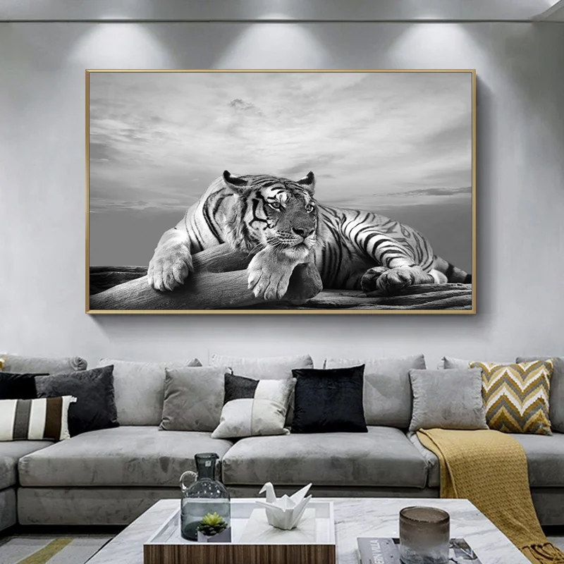 Divoké zvieratá Tiger Canvas Painting Čierne a biele plagáty výtlačky moderné nástenné umenie Pictrues for Obýva