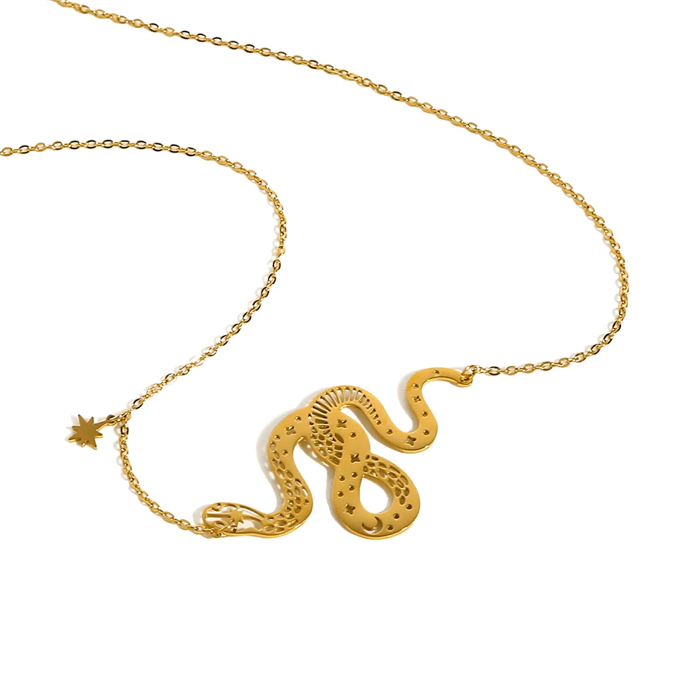 Divoký a zadarmo 18k zlatý had hadí prívesok Náhrdelník pre ženy Star Moon Charm Trend vintage