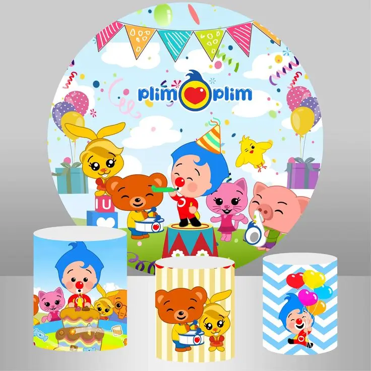 Dixsg Plim Všetko najlepšie k narodeninám elastické okrúhle pozadie modré vlasy Klaun pozadie tri valce pozadie Kruh kruhu kryt