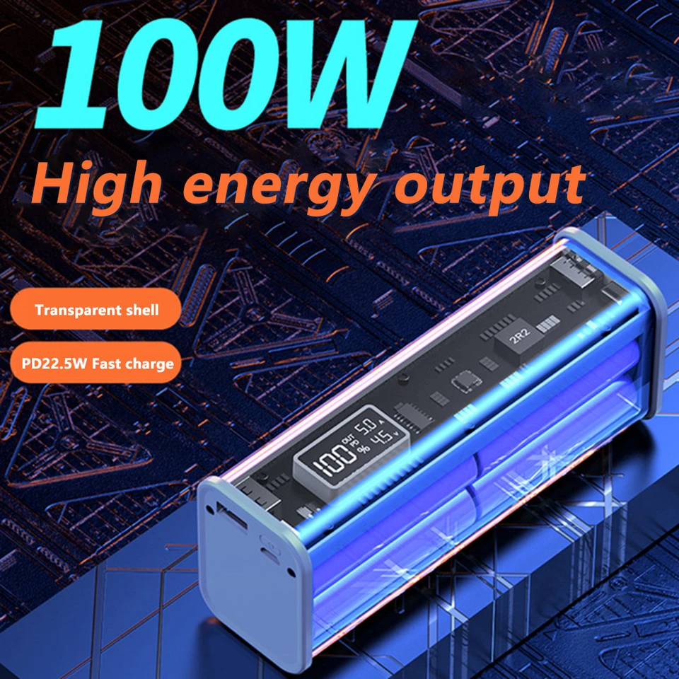 DIY 18650 Power Bank Case 100W PD 22.5W Bývanie Powerbank Rýchle nabíjanie batérií nabíjačka na nabíjačku Micro Typ-C Rýchle nabíjanie