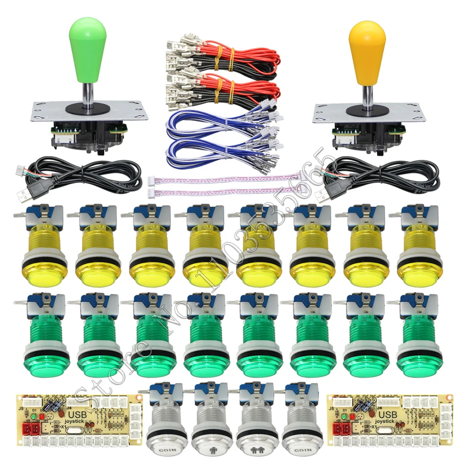 DIY 2 hráči PC PC Raspberry Pi Arcade Game Kit s LED tlačovým tlačidlom americký štýl Joystick USB Encoder Káble káble mame jamma diely